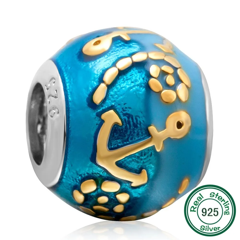 Подвеска-бусина ChaWin в виде серебряного якоря и веревки подходит для браслетов