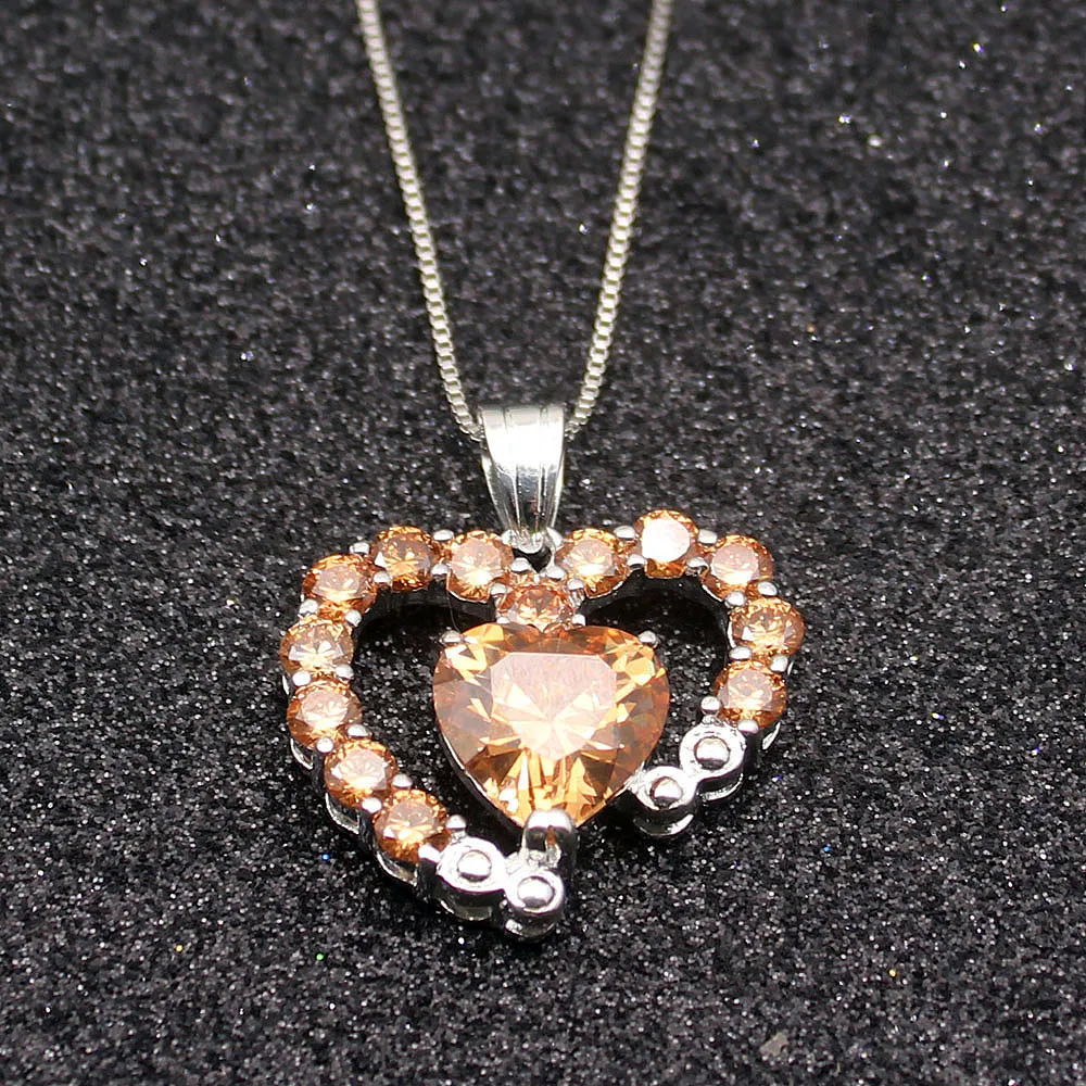 Heart Shape Shiny Natural Morganite925 Sterling Silver Color Charms Women Pendant Chain Necklace 20 Inch | Украшения и аксессуары