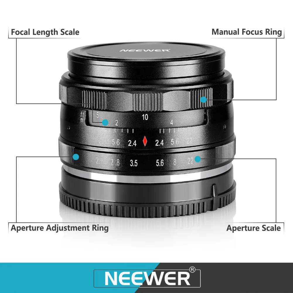 Neewer 50 мм f/2 0 ручной фокус Prime фиксированный объектив для цифровых камер OLMPUS/PANASONIC