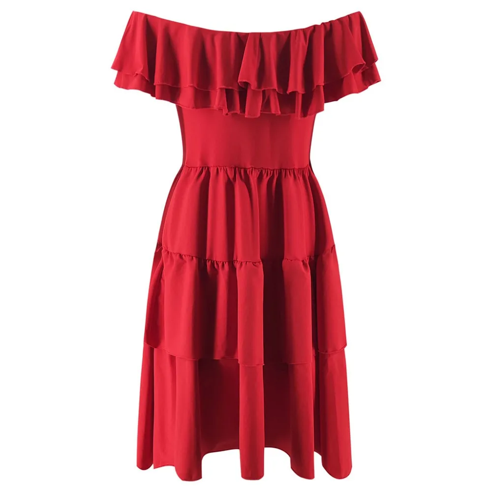 Женское вечернее платье с оборками однотонное пляжное мини открытыми плечами