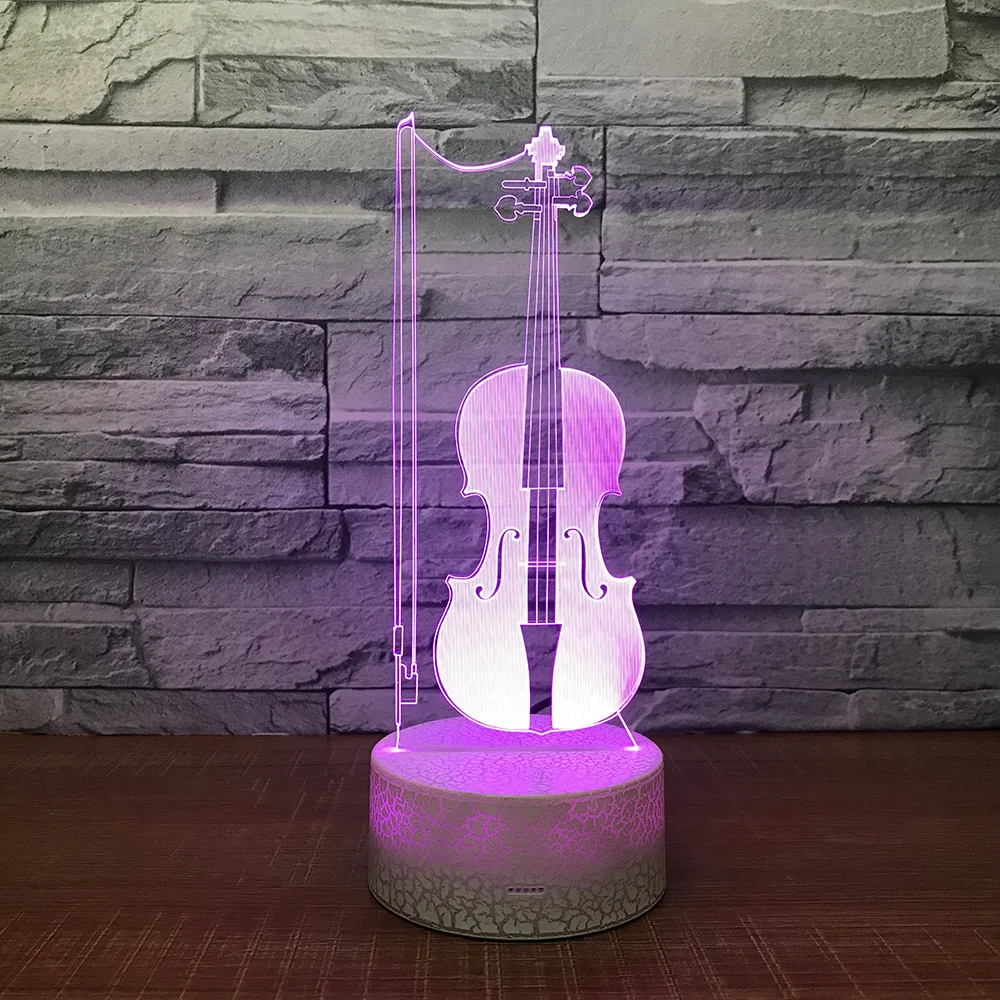 Violin 3D LED Table Desk Lamp USB 7 Color Changing Musical Instruments Night Light Kids Sleep Lighting Gift Home Decor Drop Ship | Лампы и