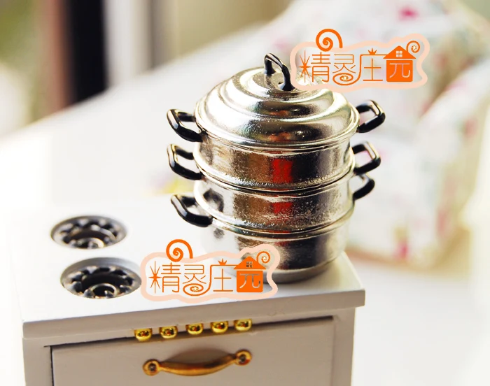 

Mini dollhouse Three steamer pot mini metal accessories for furniture