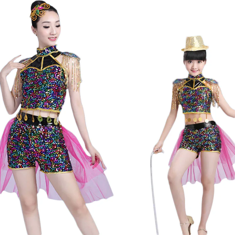 

2018 New Jazz Dance Performance Costume Gold Sequin Square Dance Costume Female Modern Dance Opening Dance Performance Clothing