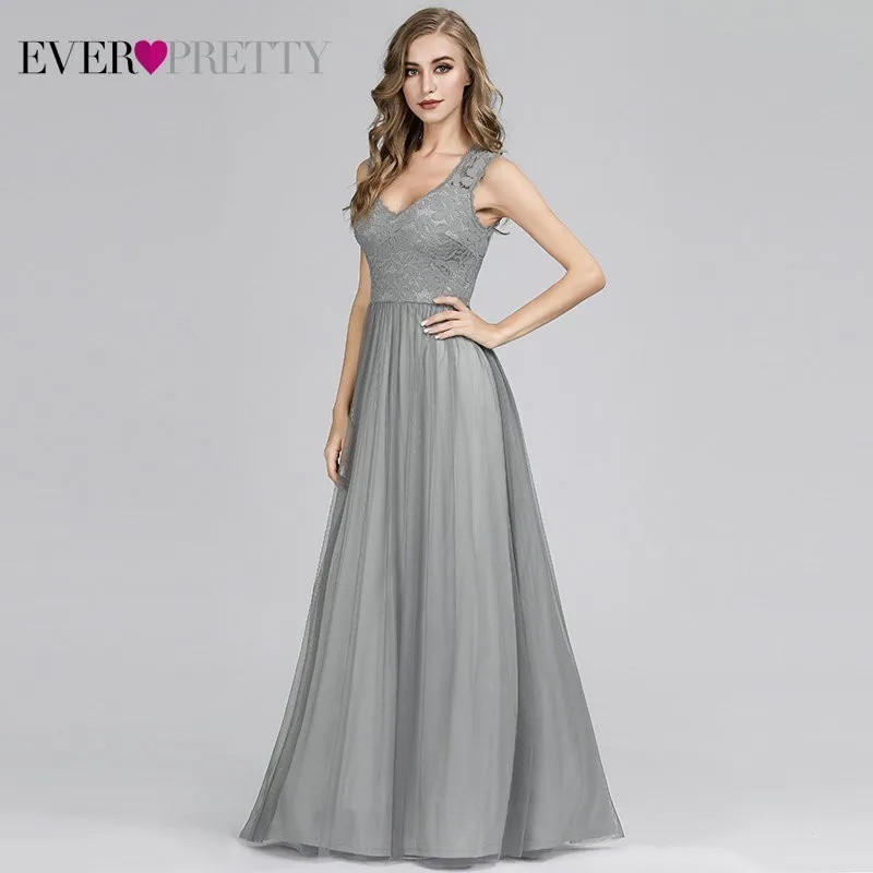 Вечерние платья Длинные Ever Pretty EP07509 элегантные тюлевые кружевные аппликации Формальные Вечерние платья трапециевидной формы с v-образным вырезом без рукавов