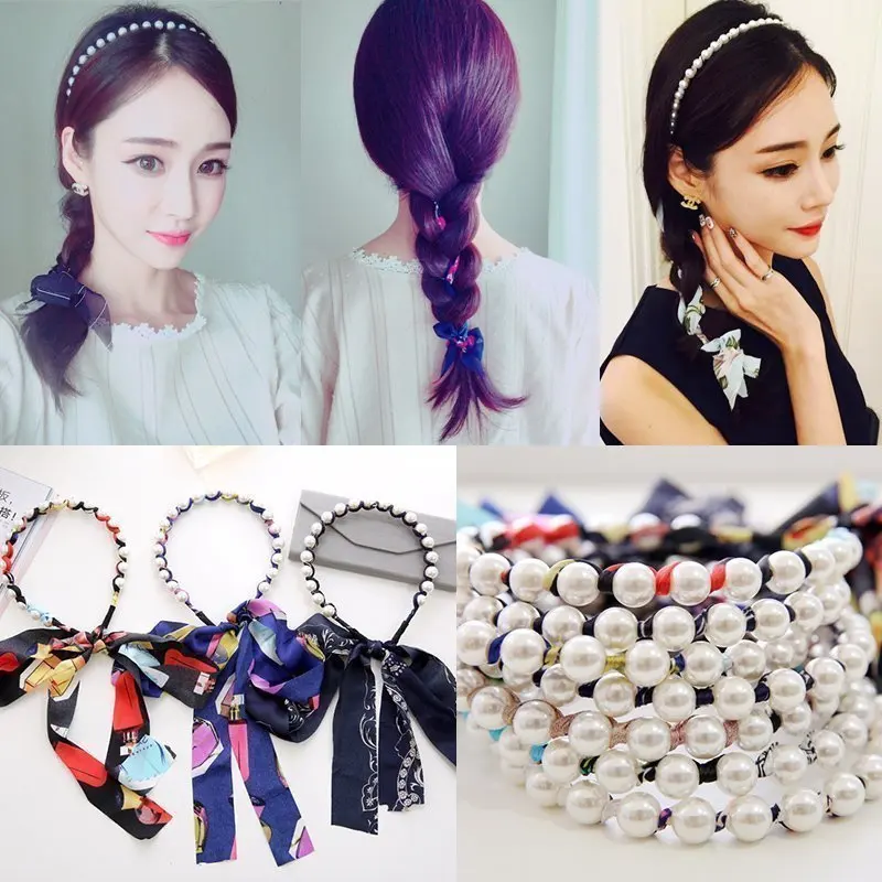 Женская шифоновая повязка на голову с жемчугом |