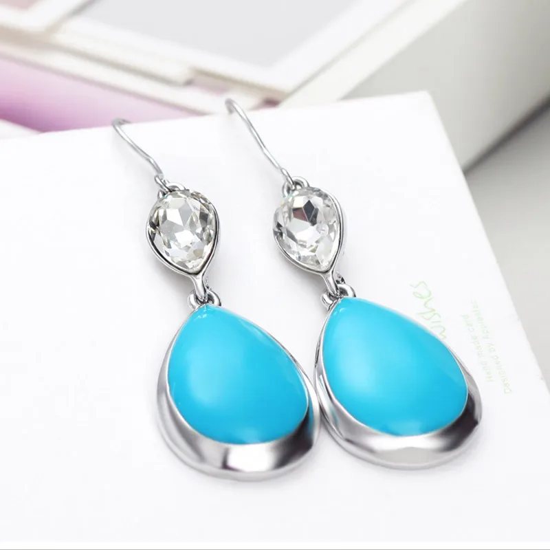 Neoglory ювелирные изделия кристалл синяя эмаль краска модные серьги-капли Brincos для