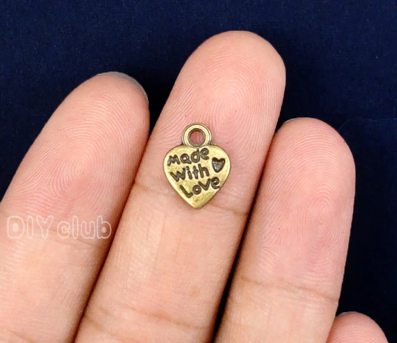 

150pcs-Antique Bronze Made With Love Charms Pendant 12x9mm