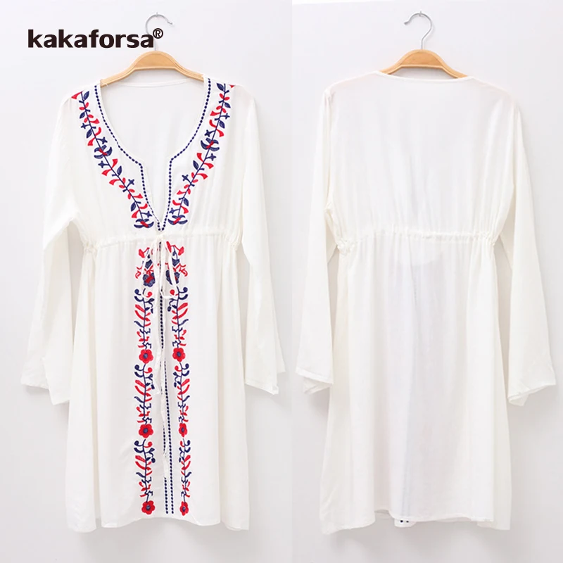 Женский пляжный купальный костюм Kakaforsa Пляжное Платье парео с цветочной вышивкой