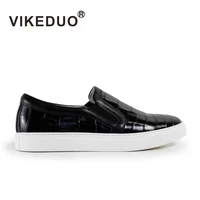 vikeduo 2019 hot sales handmade flat male leisure shoes genuine leather fashion comfortable black skateboard mens casual shoes