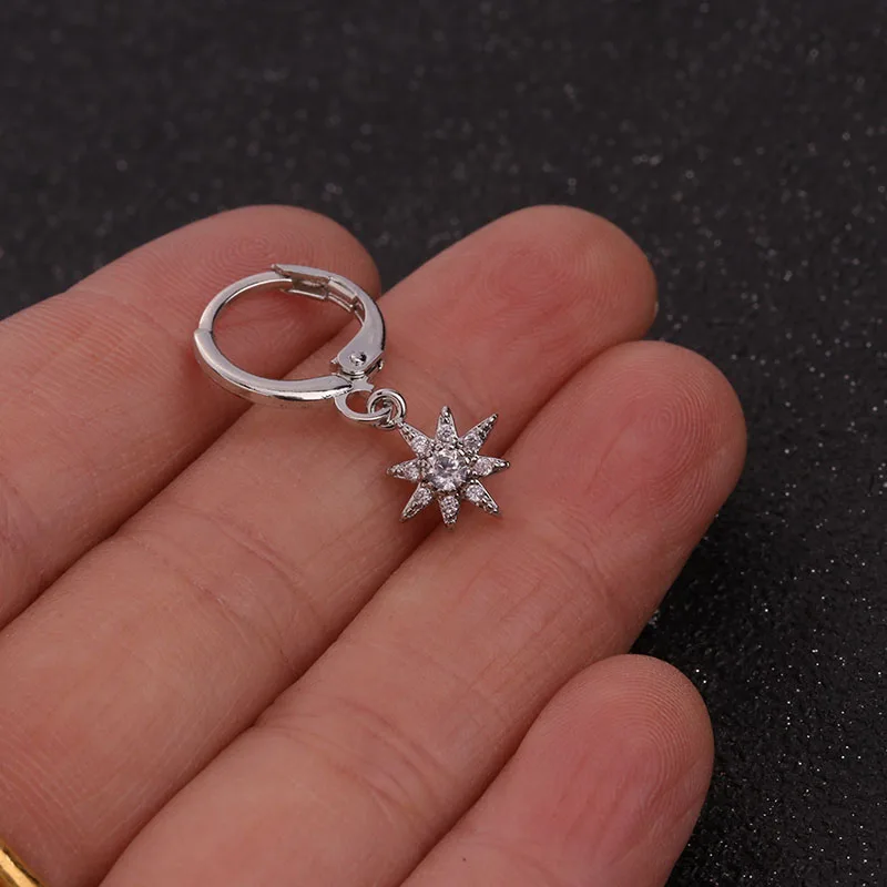 1 шт. серебряный и золотой цвет один обруч с маленьким фианитом висящие сережки