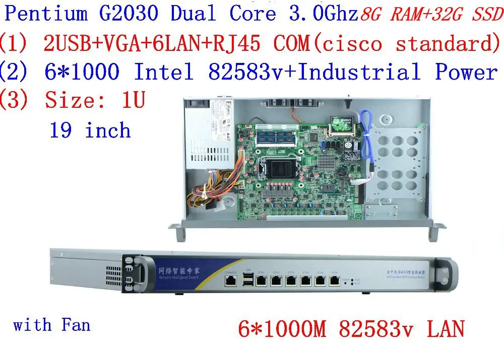 Недорогие серверные сетевые маршрутизаторы 1U с 6*1000M 82583v Gigabit InteL G2030 3 0 ГГц 8 Гб RAM 32