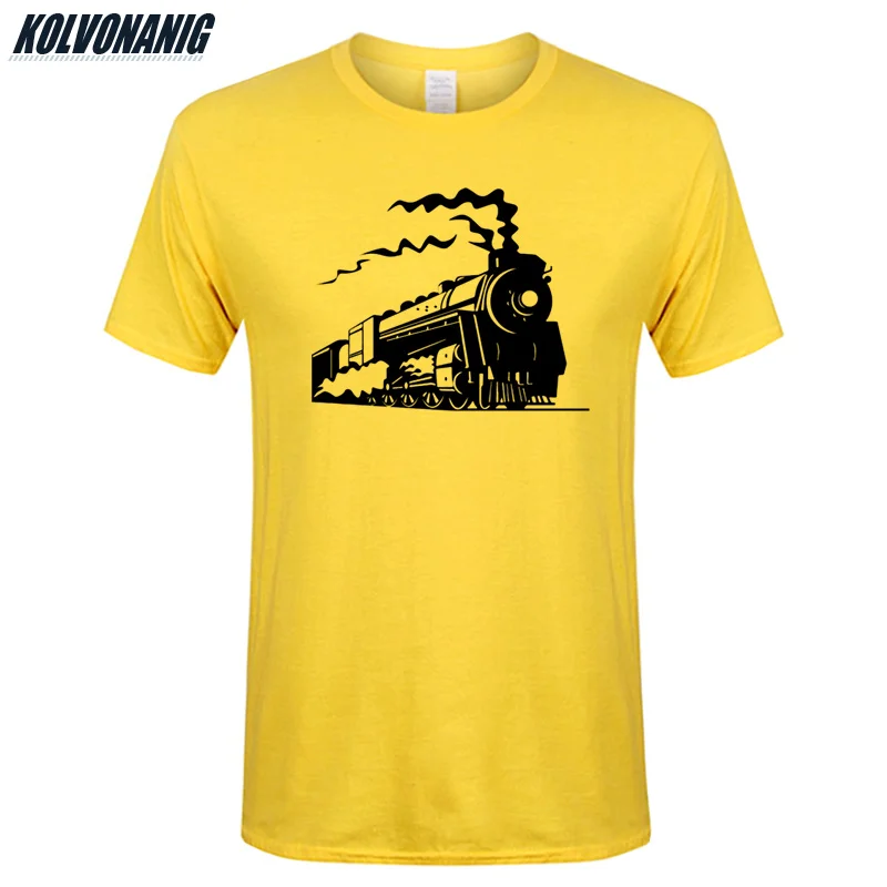 Summer Cotton O-Neck Short Sleeve Fitness Cool Men's T-Shirt Vintage Train Locomotive Old Steam Engine Print T Shirt Male Tees