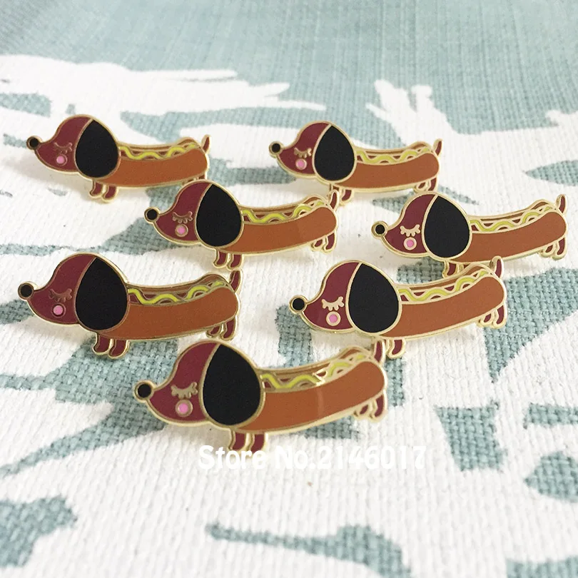 10 шт. оптовая продажа значки Wiener такса Hot Doggy эмалированная металлическая