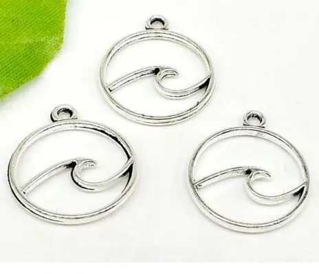 Бесплатная доставка 50 шт тибетский серебряный шарм волны кулон для ювелирных