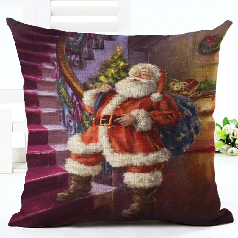 Льняная наволочка Санта Клауса в рождественском стиле для дома декоративная