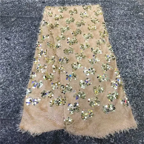 Пушистая основа/3D расшитая блестками кружевная ткань с вышивкой нигерийская для