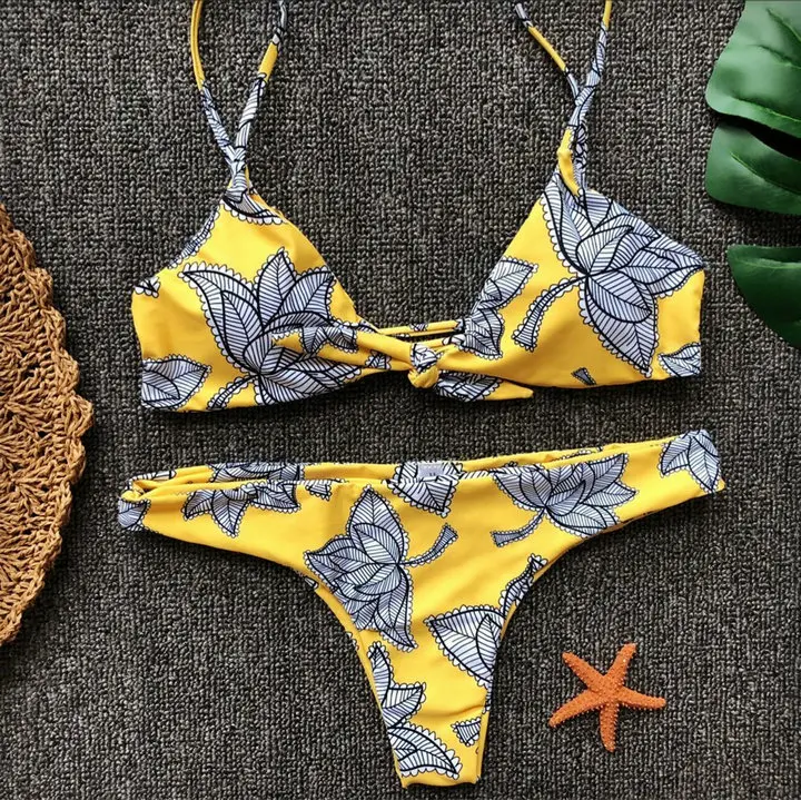 Luoanyfash набор бикини с принтом 2018 Холтер Желтый летний купальник купальный женский