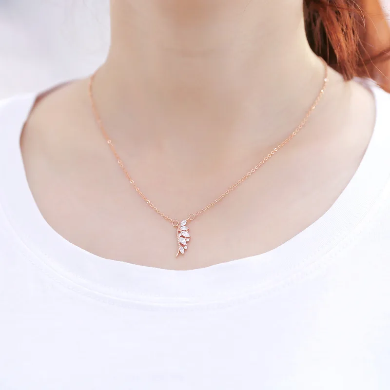 925 Sterling Silver Angel Wings Pendant Necklace Lucky Clear CZ Women Luxury Jewelry rose gold star necklace | Украшения и