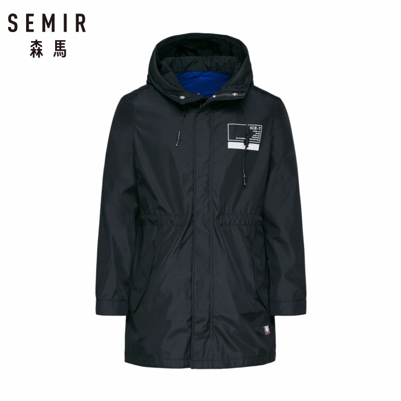 SEMIR мужская длинная куртка с капюшоном и аппликацией на молнии эластичным поясом