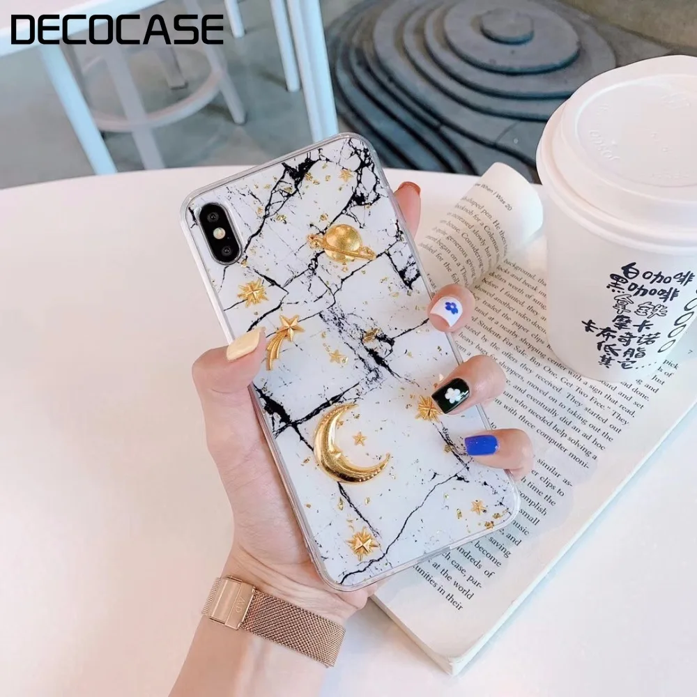 DECOCASE Роскошные 3D Золотая фольга планета Звезда Луна Черный Белый мрамор