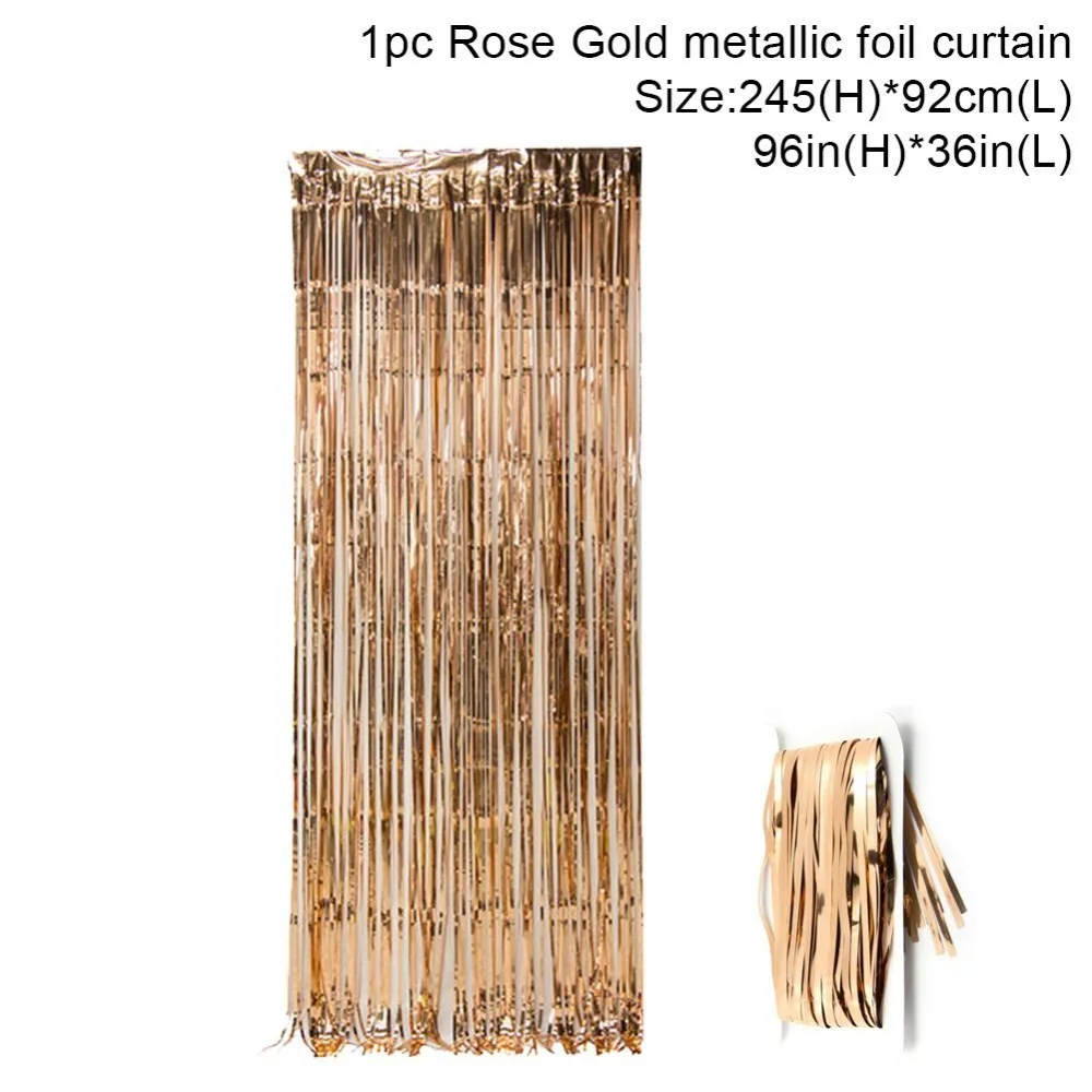 Rose Gold Переливающаяся 3 фута x 8 футов металлическая бахрома из фольги шторы для дня рождения радуга вечерние украшения свадьба Вечеринка сценический фон - Цвет: Rose Gold