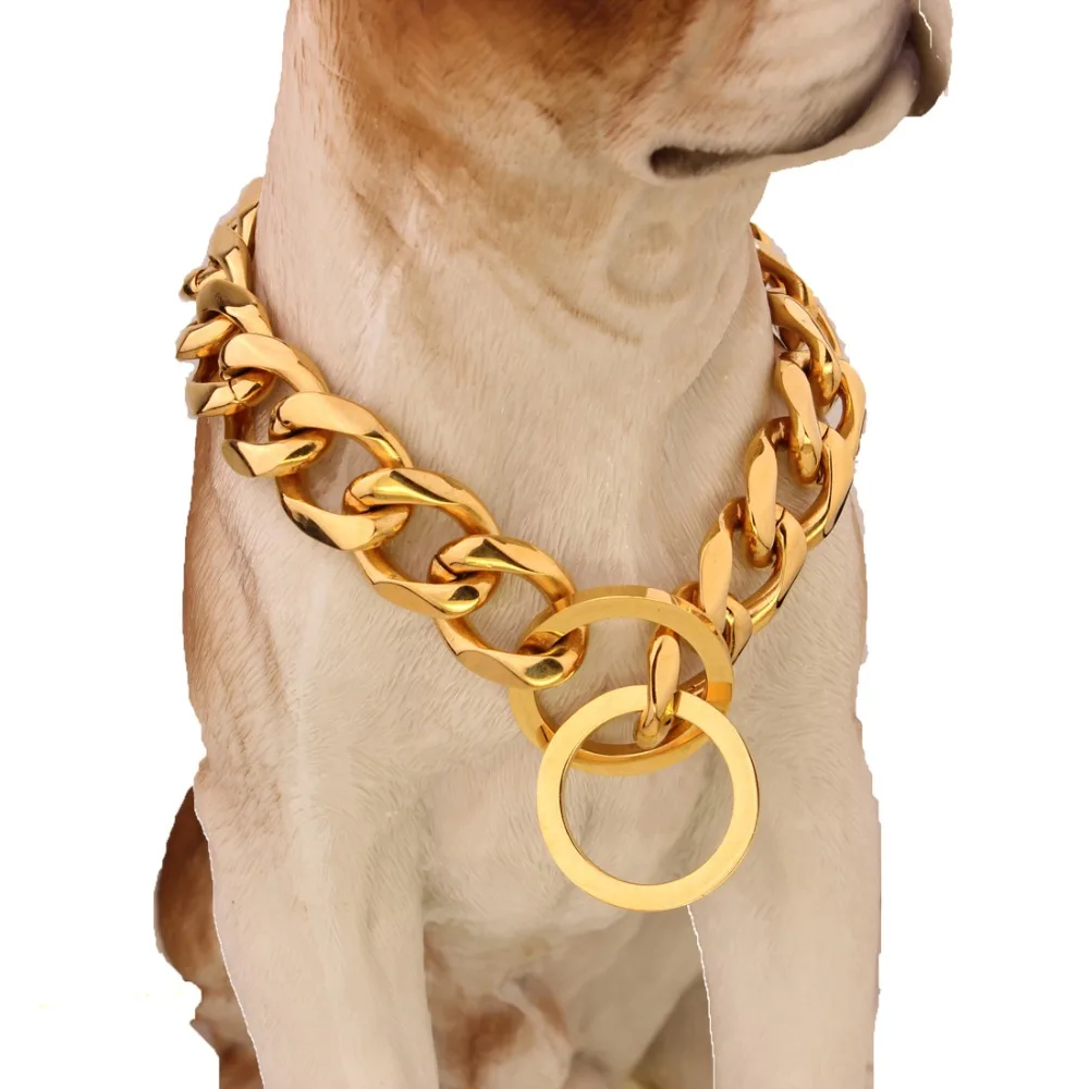 

Betty Customize Size 19mm Wide Dog Chain Collar Gold Silver Color 316L Stainless Steel Cut Curb Link Wholesale Jewelry