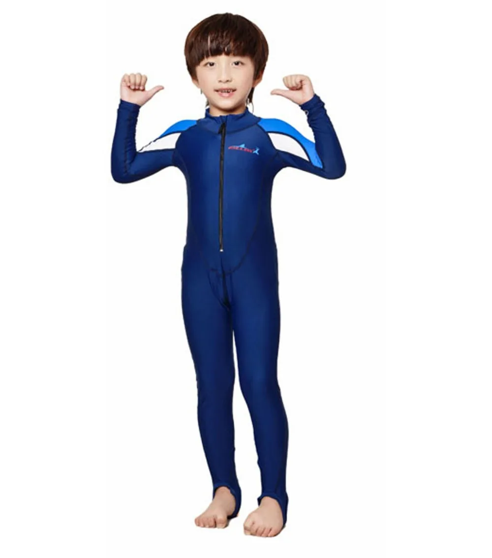

Kids Swim Suit 2017 Youth Basic Skins Crew Rash Guard Long Sleeve Jumpsuit Shirt Swimwear