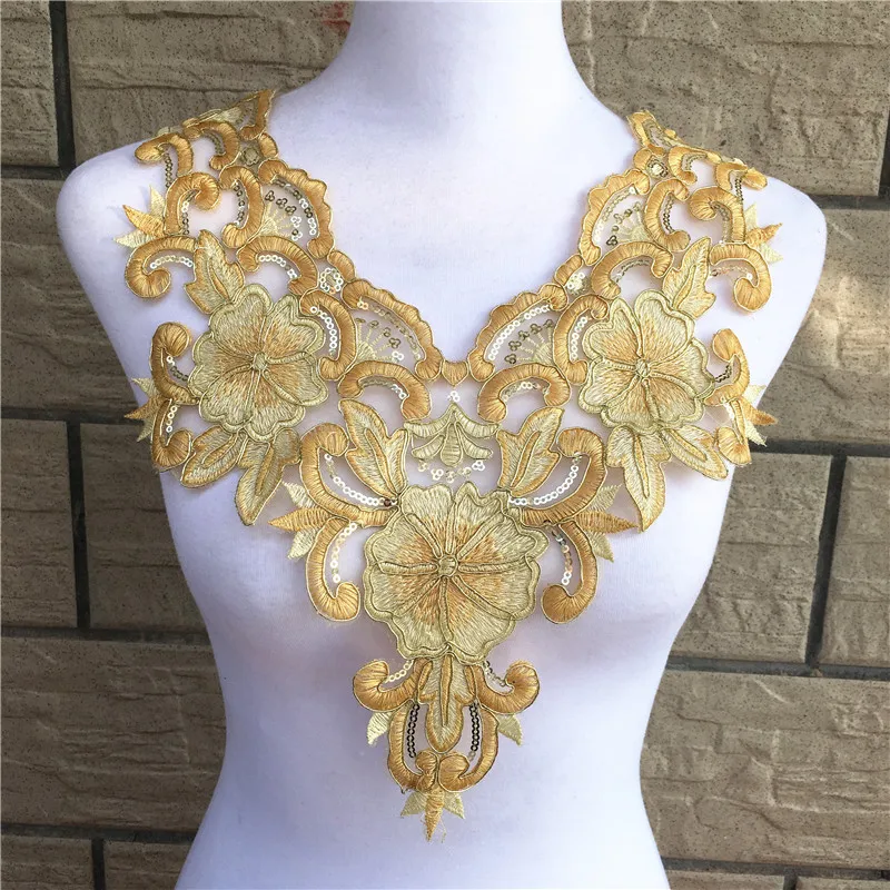 1 шт. золотая вышивка цветной цветочный воротник кружевная полиэфирная ткань DIY