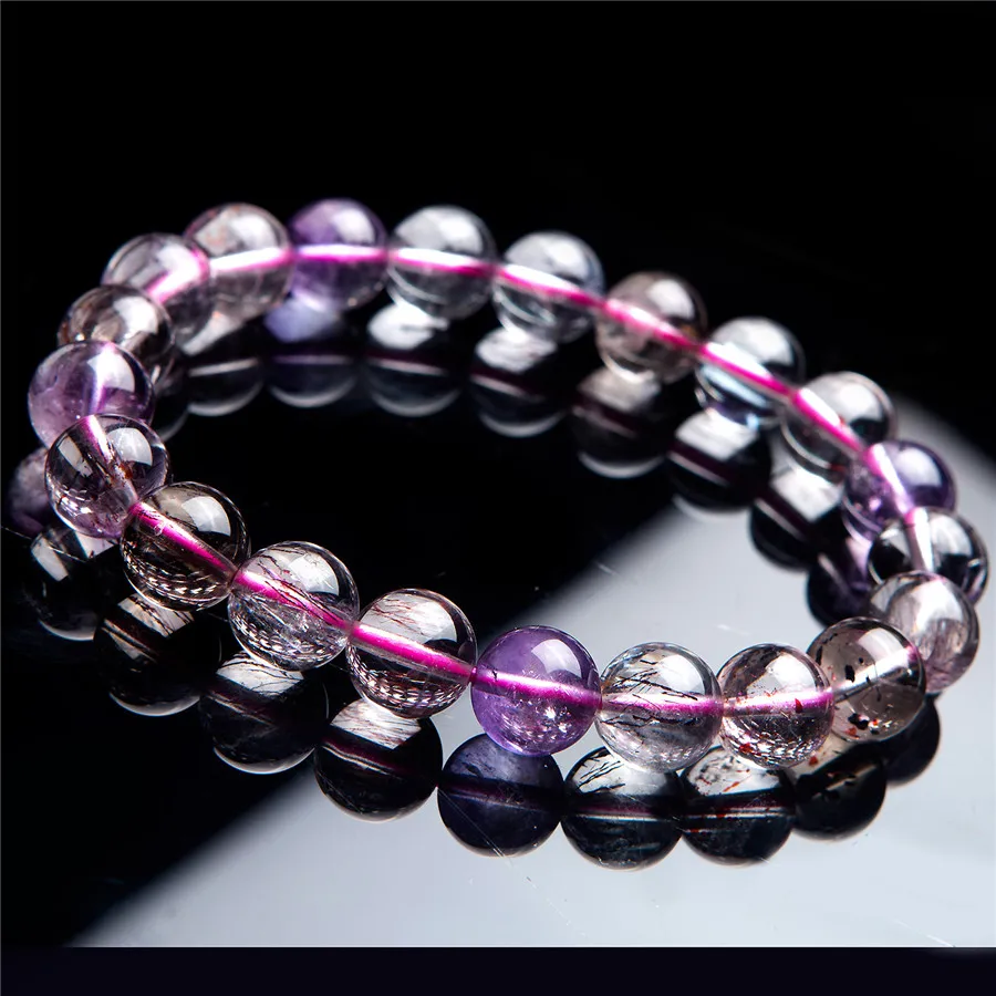 9.5mm Genuine Purple Rutilated Quartz Natural Super Seven Melody Stone Stretch Crystal Bead Bracelet | Украшения и аксессуары