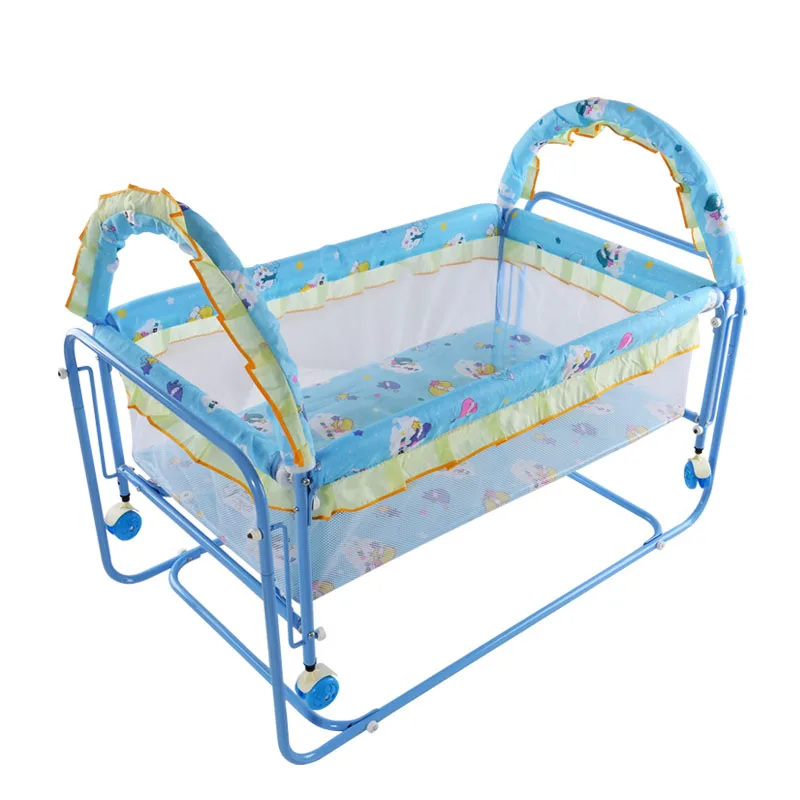Portable Baby Metal Crib Bed Cot Baby Protection Newborn Rocking Crib Trolley with Netting Playpen Crib for Baby Rocker Game Bed images - 6