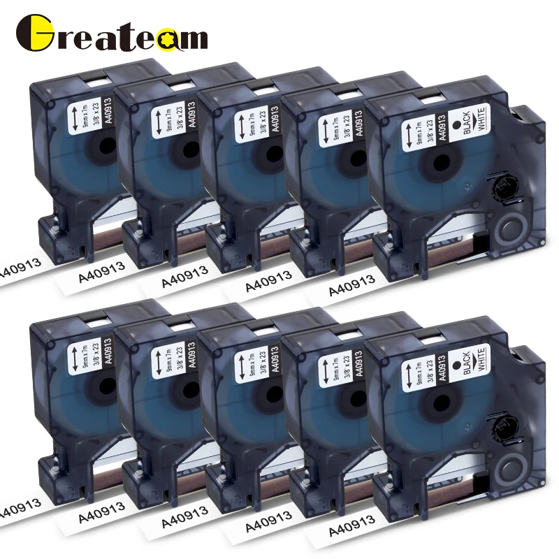 Greateam 10 шт./лот 40913 9 мм совместимый с dymo D1 S0720680 запечатанных лент для черный на