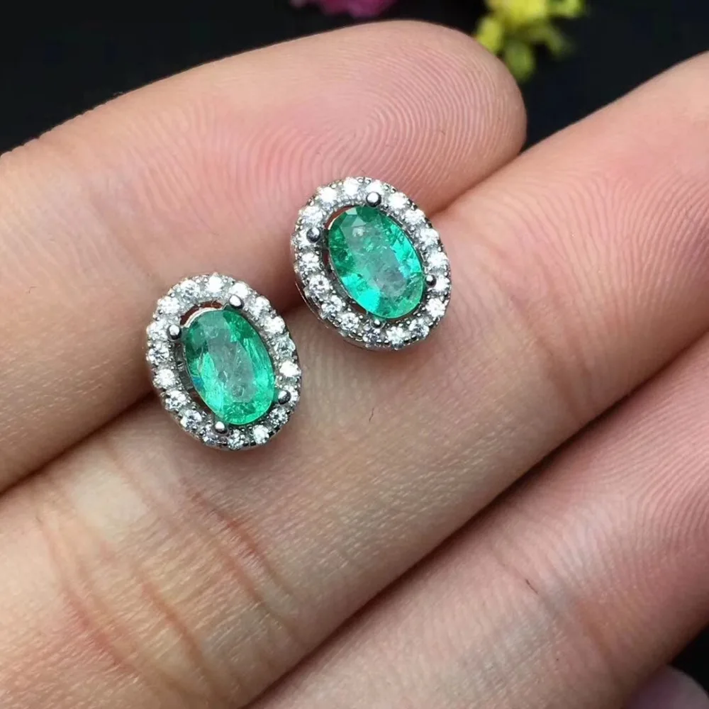 Серьги из натурального изумруда,, настоящий изумруд, серебро 925 пробы, драгоценный камень 4*6 мм, 2 шт