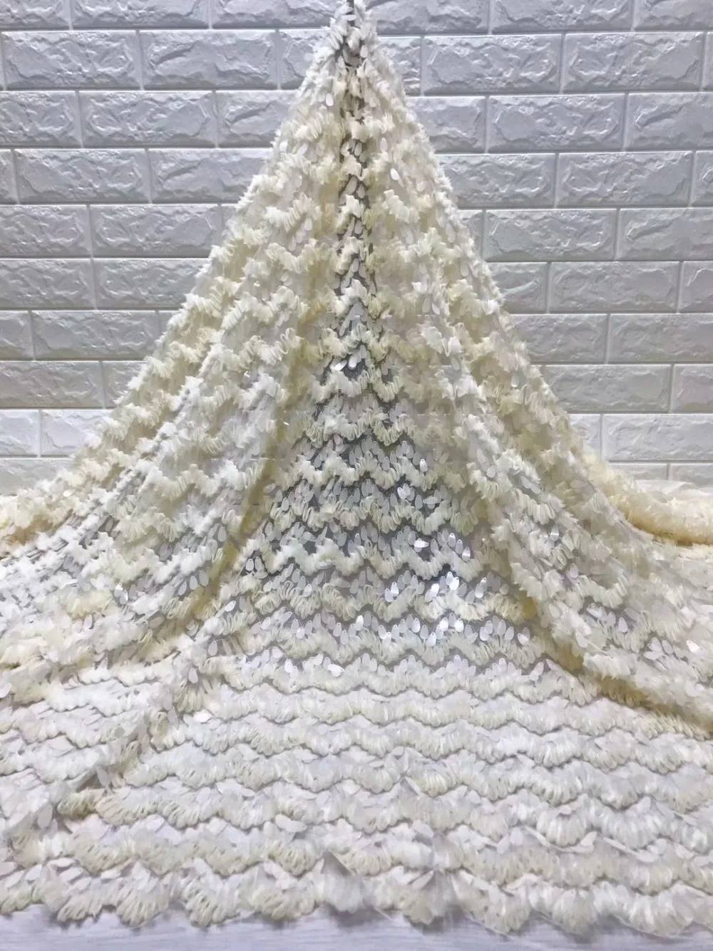 High-end chiffon sequins Nigeria lace fabric fashion wedding dress African French 5 yards 3D sequin mesh | Дом и сад