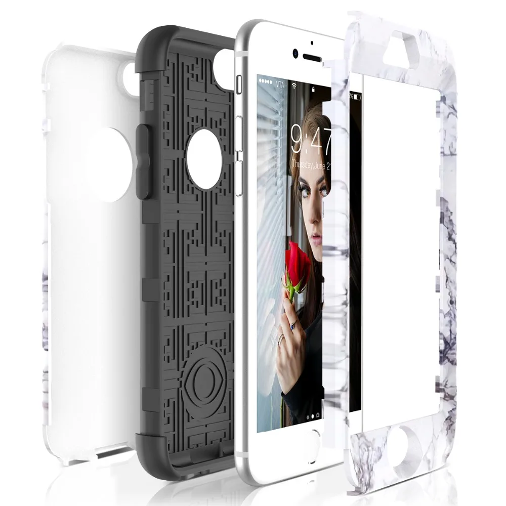 Мраморные Чехлы для iPhone 6 6s 7 8 Plus X чехол Роскошный мягкий Силиконовый ТПУ жесткий защитный чехол Гибридный Броня 360 противоударный защитный чехол