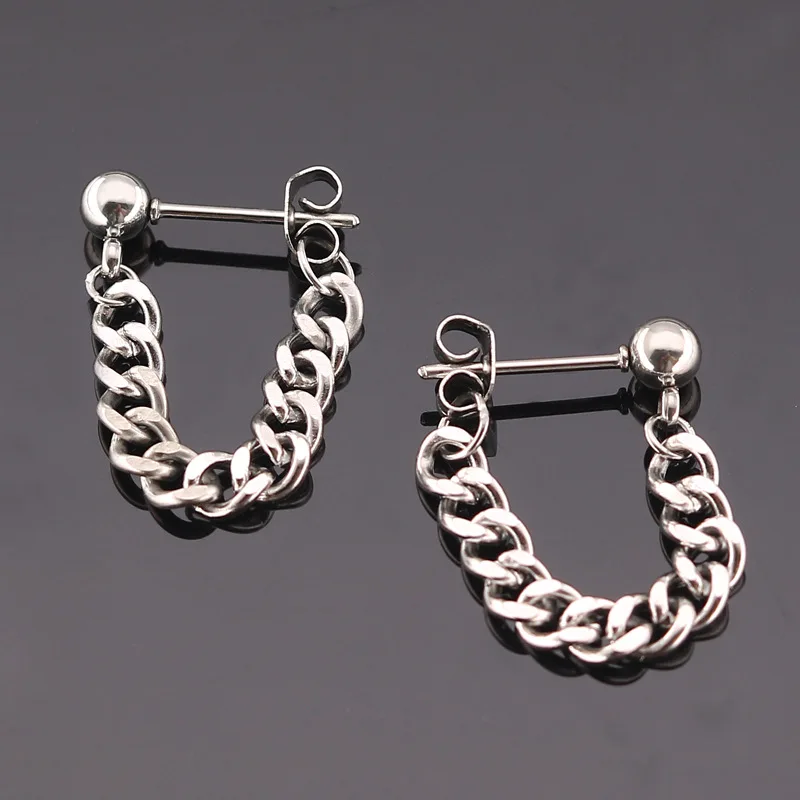 Серьги гвоздики с цепочкой brincos earing модные сережки из нержавеющей стали мужские