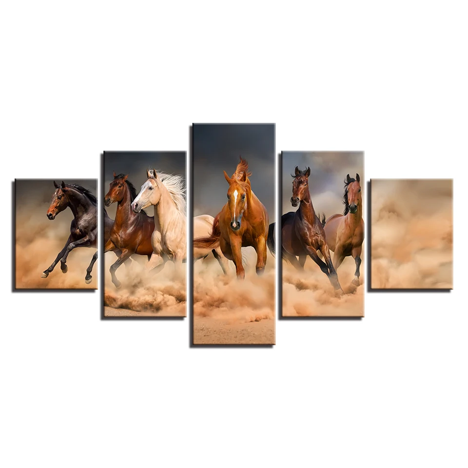 

5-Pieces Animal Spray Canvas Horse galloping Series Modern Painting Wall Art The Picture For Home Decoration Unframed