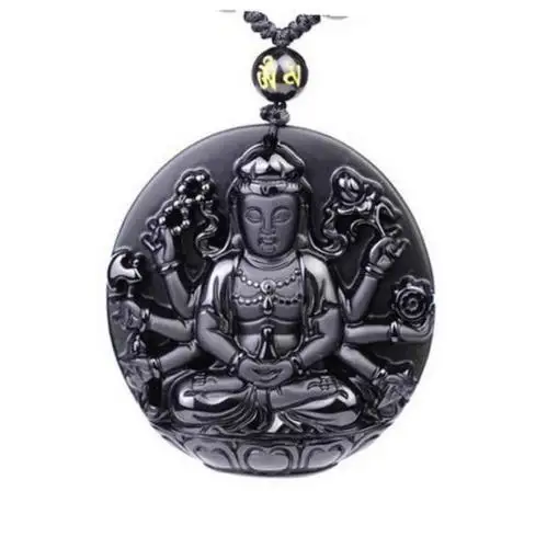 Ювелирные изделия Koraba из натурального обсидиана Avalokitesvara Guanyin Будда ручной работы