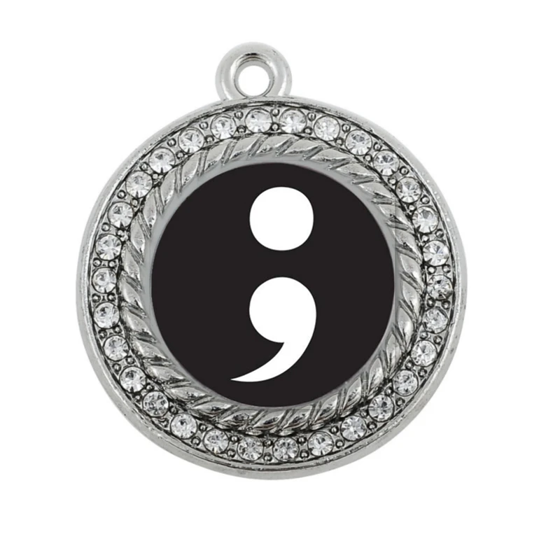

SEMICOLON MOVEMENT CIRCLE CHARM ANTIQUE SILVER PLATED JEWELRY