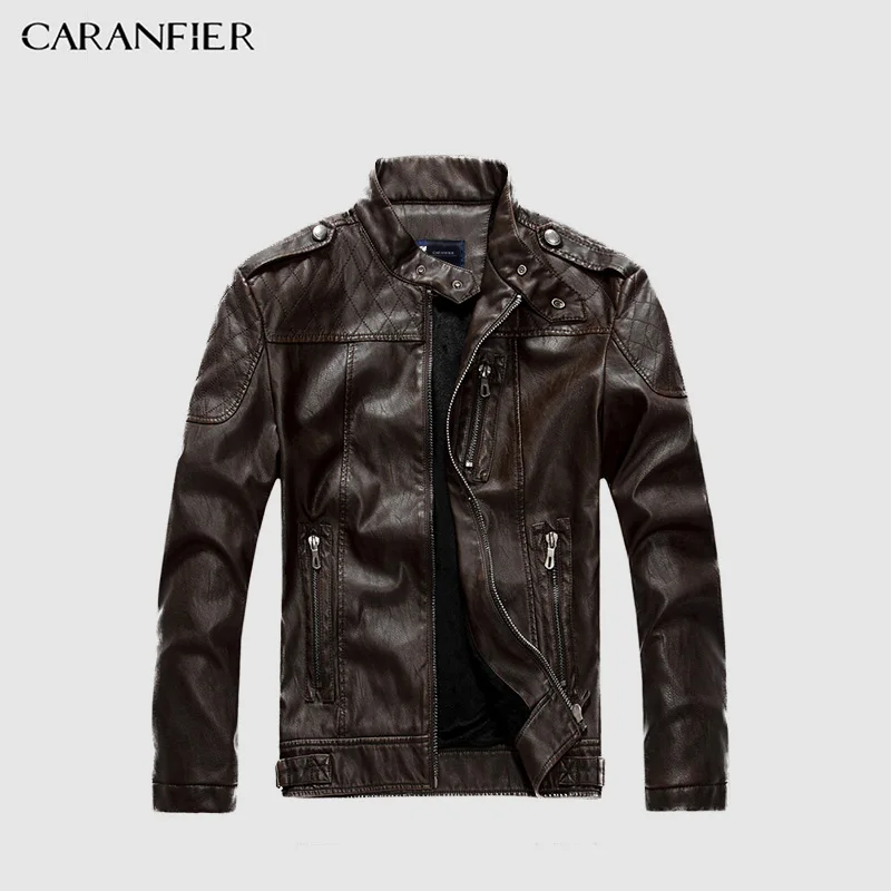 CARANFIER мужские кожаные куртки модные деловые повседневные в мотоциклетном стиле