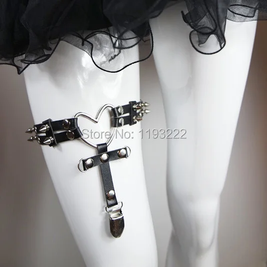 Sexy Punk Gothic Real Leather Garter Harness Large Big Heart Belt Double Studded Cross Leg Ring Loop | Женская одежда