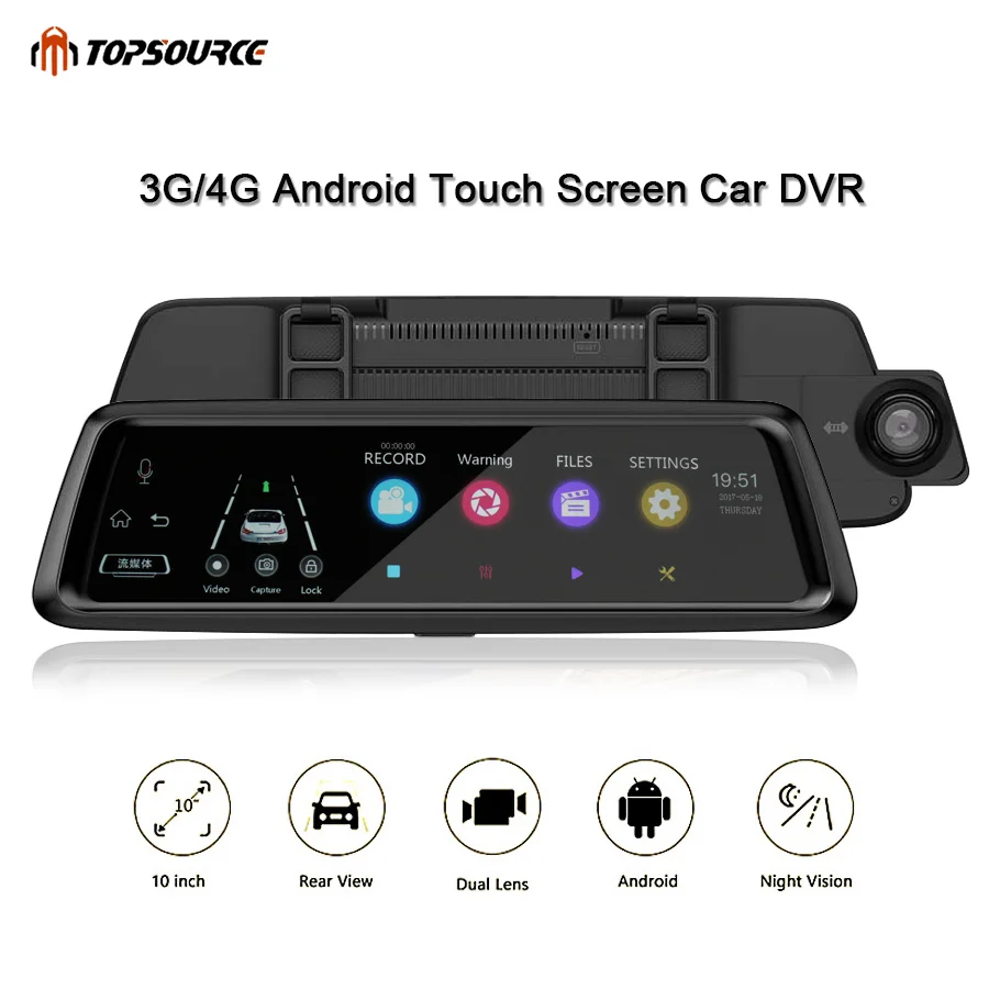 Topsource тире Камера 3g/4G 10 &quotips Dvr автомобиля HD 1080 P Двойной объектив