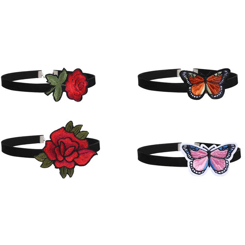 4 шт новый модный набор чокер черный красный цветок ожерелье Вышивка Бабочка