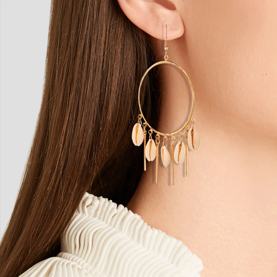 2019 Latest Fashion Earrings metal shaft pendant earrings natural shell bohemian women Gifts | Украшения и аксессуары
