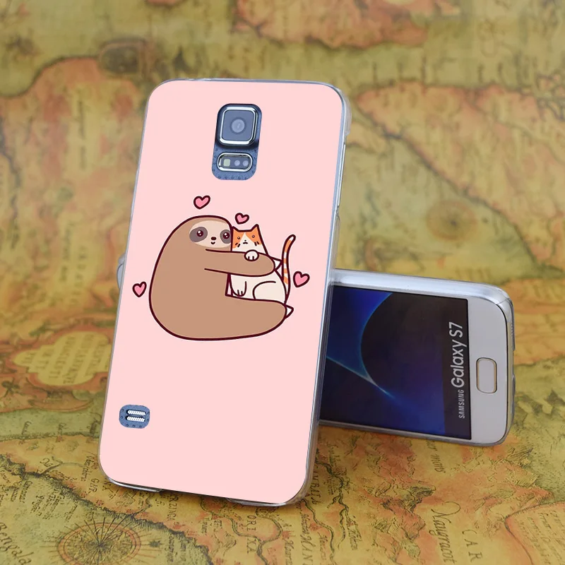 E1172 Sloth Loves Cat Transparent Hard PC Case Cover For Samsung Galaxy Note S 3 4 5 6 7 8 9 Mini Edge Plus |