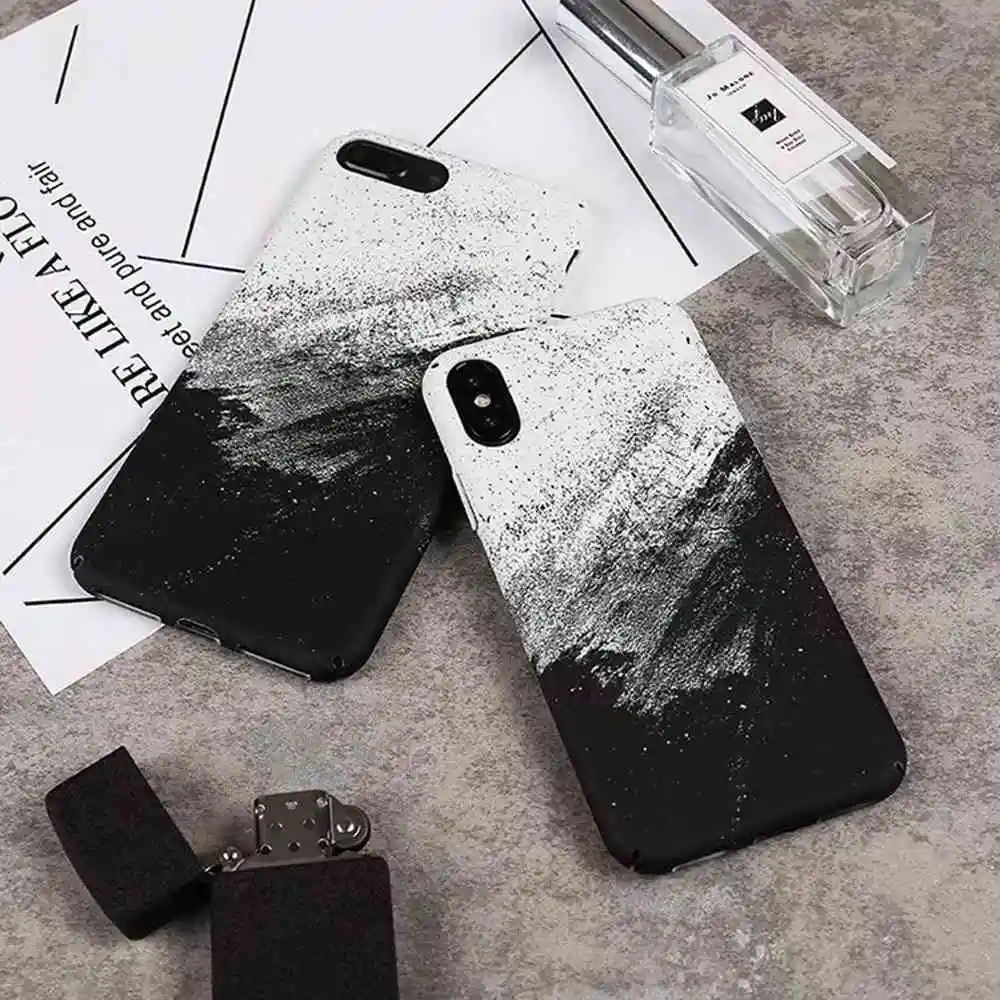 Fashion Black White Flower Back For iphone X 6 6s Plus Case Matte Skin Coque 7 8 plus Cover Hard PC Cute Cartoon Capa |