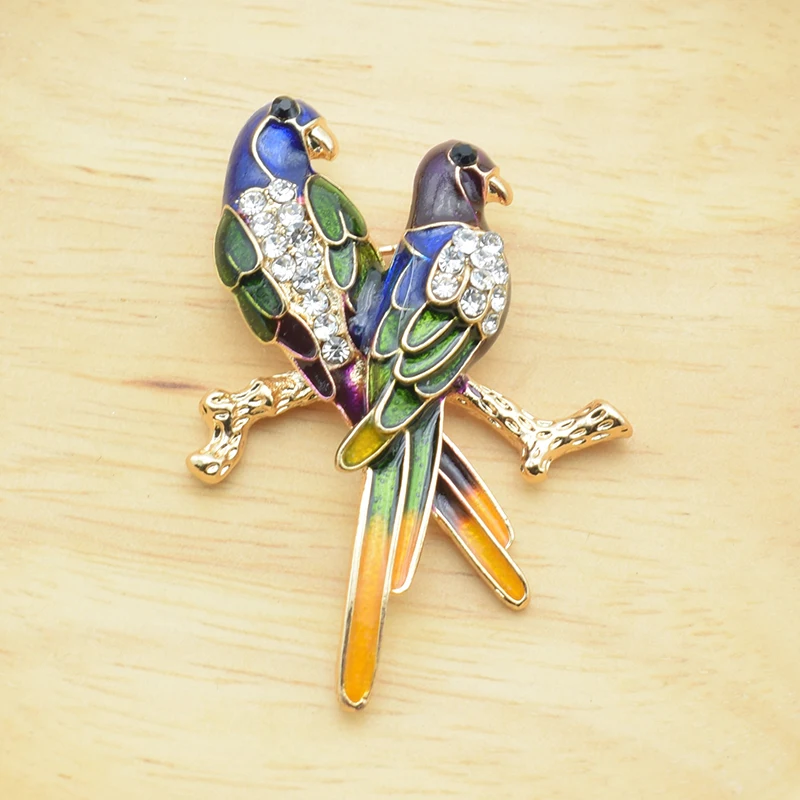 Cute Double Bird Animal Brooches For Women Men Coat Dress Decoration Inlay Rhinestone Brooch Pins Jewelry Accessories | Украшения и