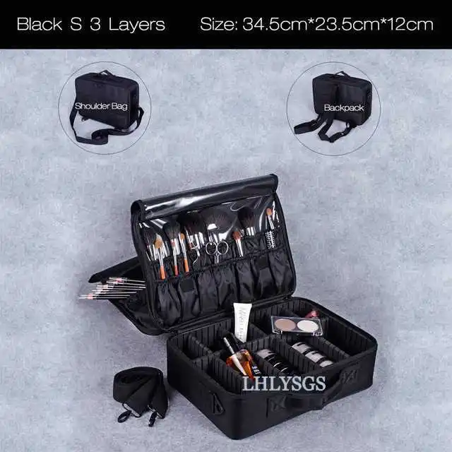 Three layers black S Органайзер для косметических принадлежностей, косметичка для женщин, водонепроницаемая Большая вместительная косметичка, модная дорожная косметичка, коробка для хранения, чехлы - Цвет: Three layers black S