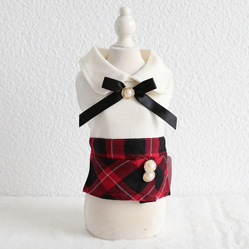 Милая клетчатая рубашка собака домашняя кошка бантом вечерние платье юбка пачка