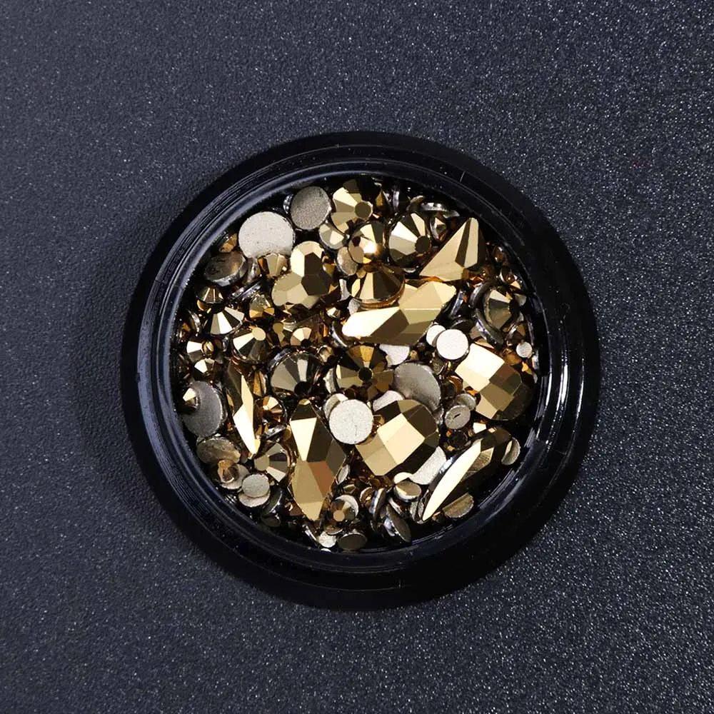 Ore Gold 1 бутылка, Стразы для ногтей с неровной плоской задней поверхностью, 3D украшения для ногтей, смешанные размеры, блестящие драгоценные камни, аксессуары для маникюра SA768 - Цвет: Ore Gold