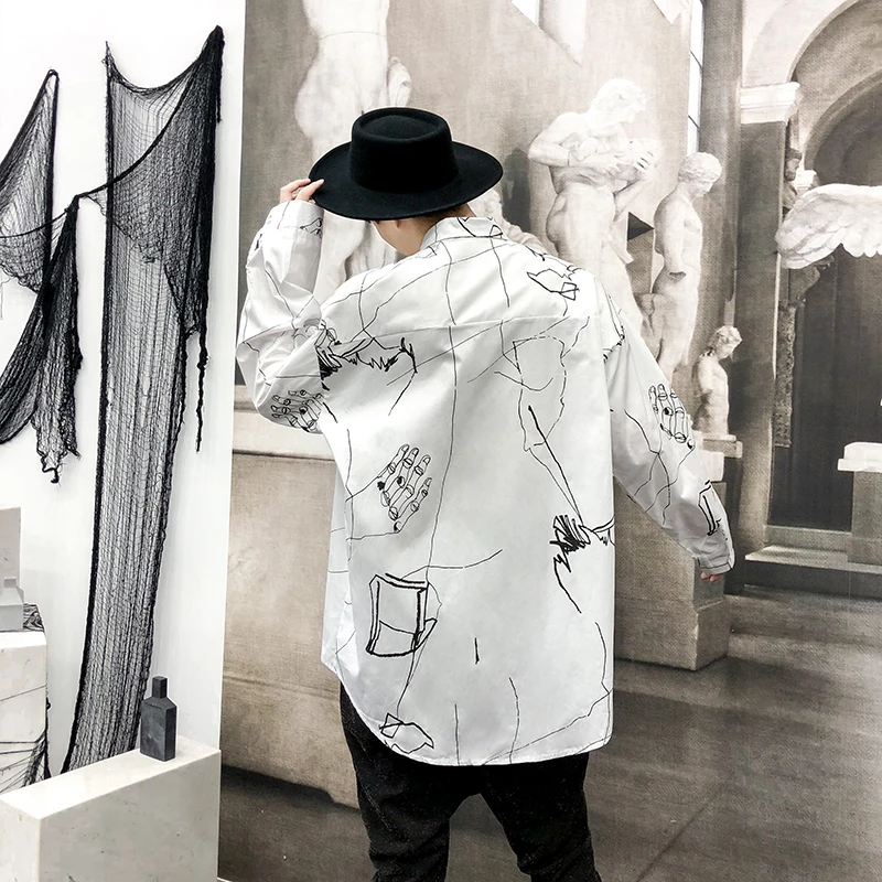 Рубашка с граффити для мужчин уличная одежда в стиле хип-хоп модная Повседневная
